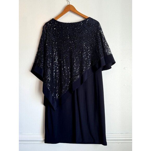R&M Women’s Sequined Lace Cape Dress Size 16 Blue MOB Evening Holiday Glam - Picture 10 of 11